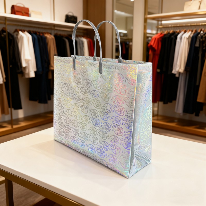 Borsa tote regalo laminata con pellicola glitterata